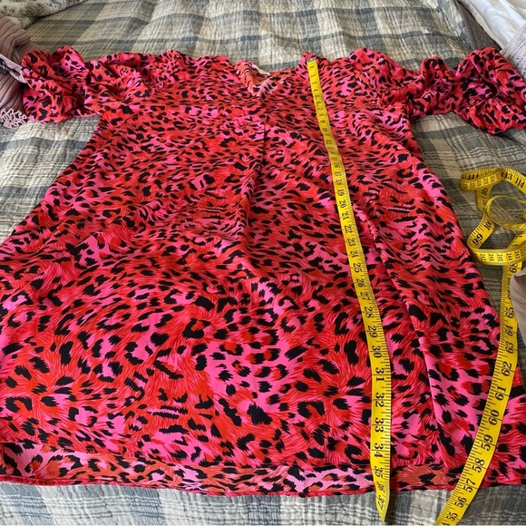 JODIFL Dress Red and Ponk Leopard Print Flowy V Neck Balloon Sleeves Mini: Large - Picture 12 of 12